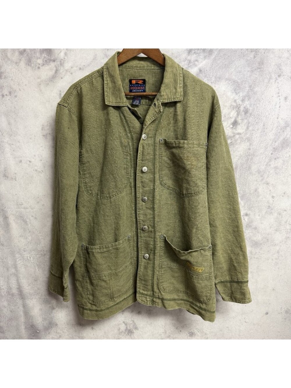 Vintage 90s Request Jacket Mens Medium Green Button Up Military Chore Thin